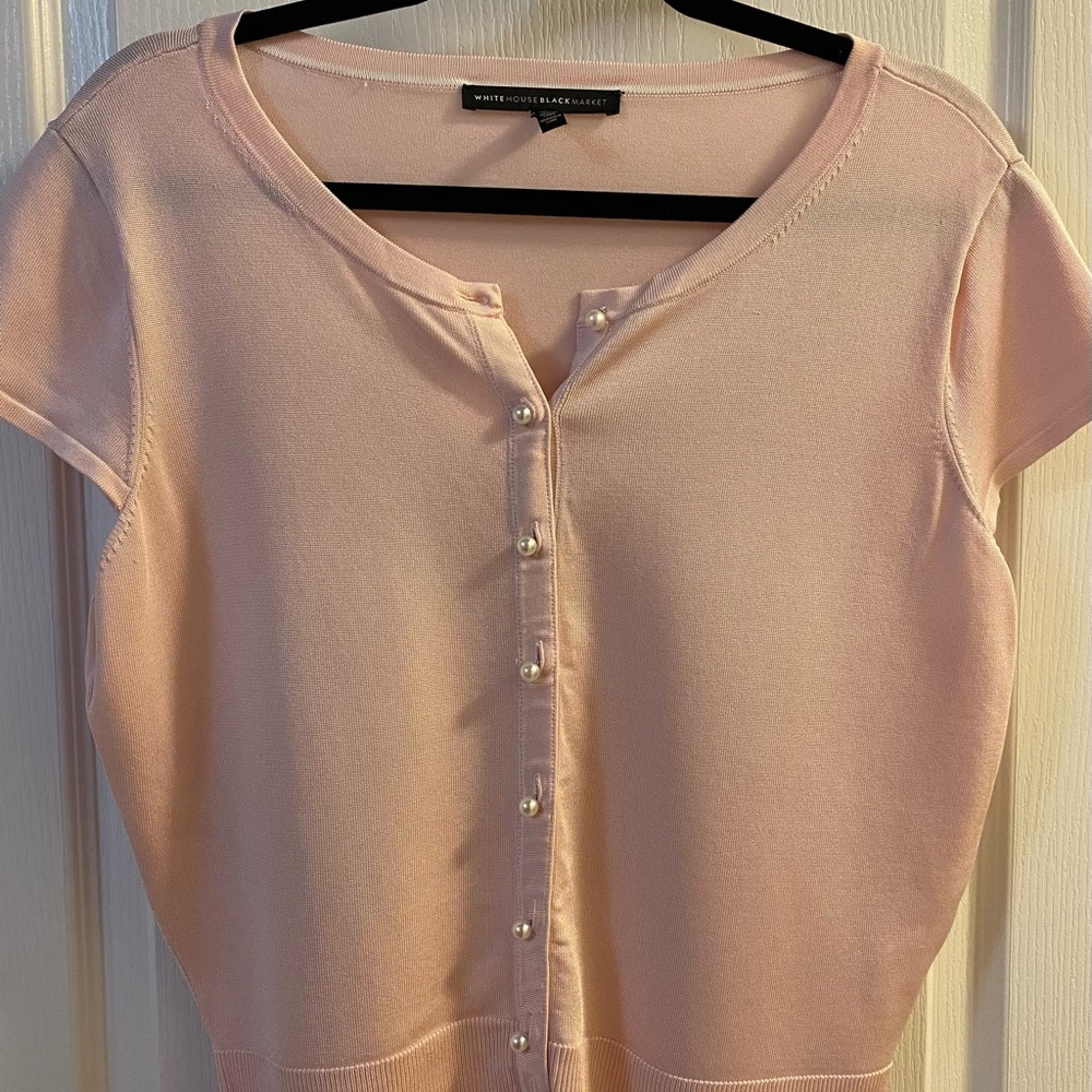 White House Black Market - pale pink nylon top with pearl buttons